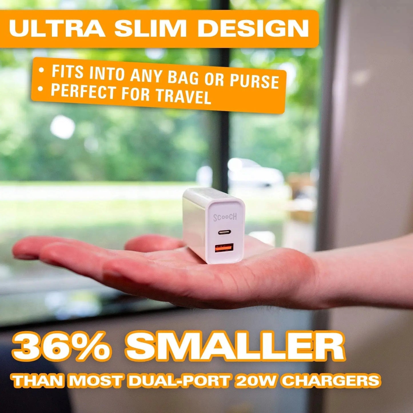 Scooch JuicePlug - 20W Fast Charger with USB-A and USB-C Ports (USAC Logo Print)