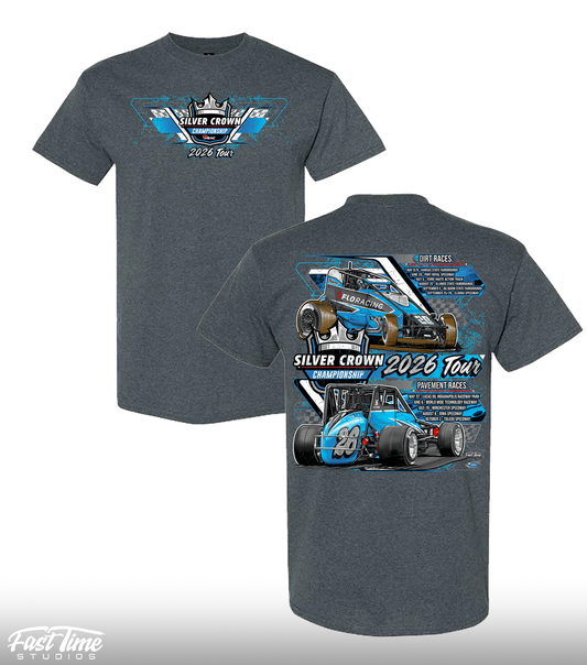 USAC Silver Crown '26 Tour Tee - Dark Heather Grey