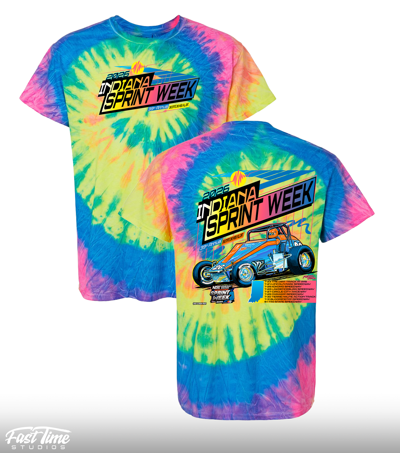 Indiana Sprint Week '26 Tee - Neon Rainbow Tie Dye