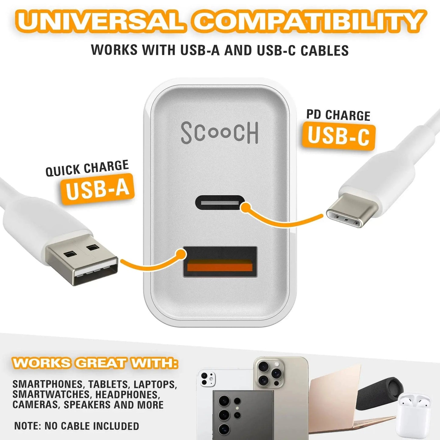 Scooch JuicePlug - 20W Fast Charger with USB-A and USB-C Ports (USAC Logo Print)